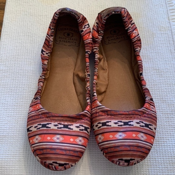 Lucky Brand Shoes - Lucky Brand Coral Orange Multi-Color Patterned Flats